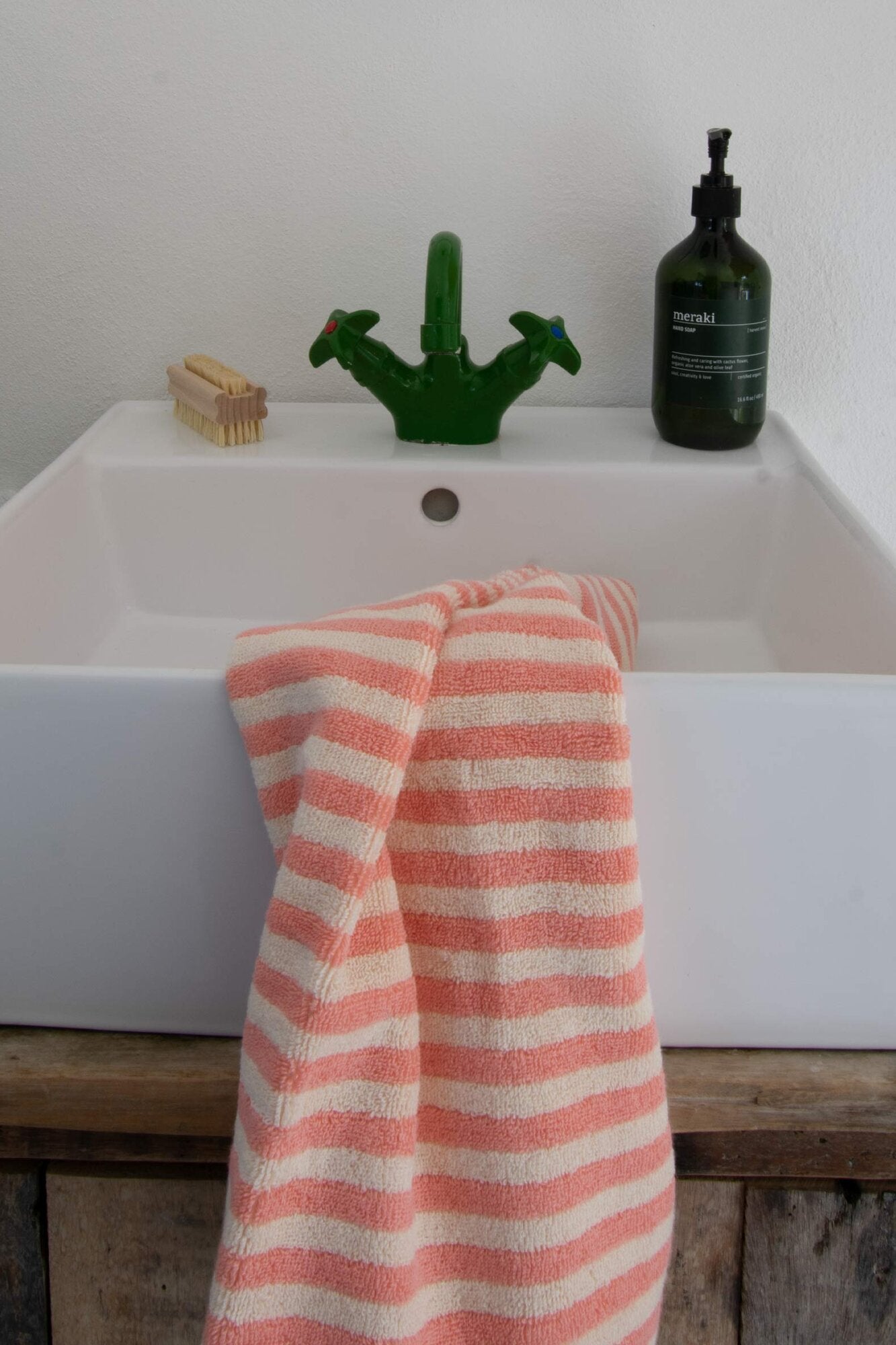 Pinstripe håndklæde, Pink/Cream - 45x65 cm